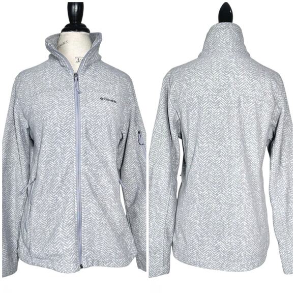 Columbia | Women | Gray Herringbone Fleece Lightweight Zip Up Jacket | Large - Picture 1 of 10
